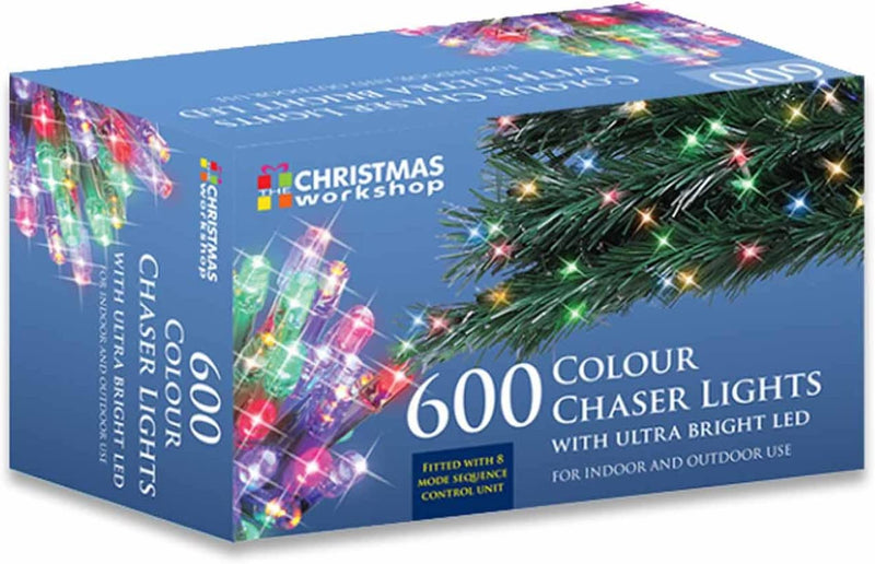 Christmas Workshop 600 Multi-Coloured LED Chaser Christmas Lights / Indoor or Outdoor Fairy Lights