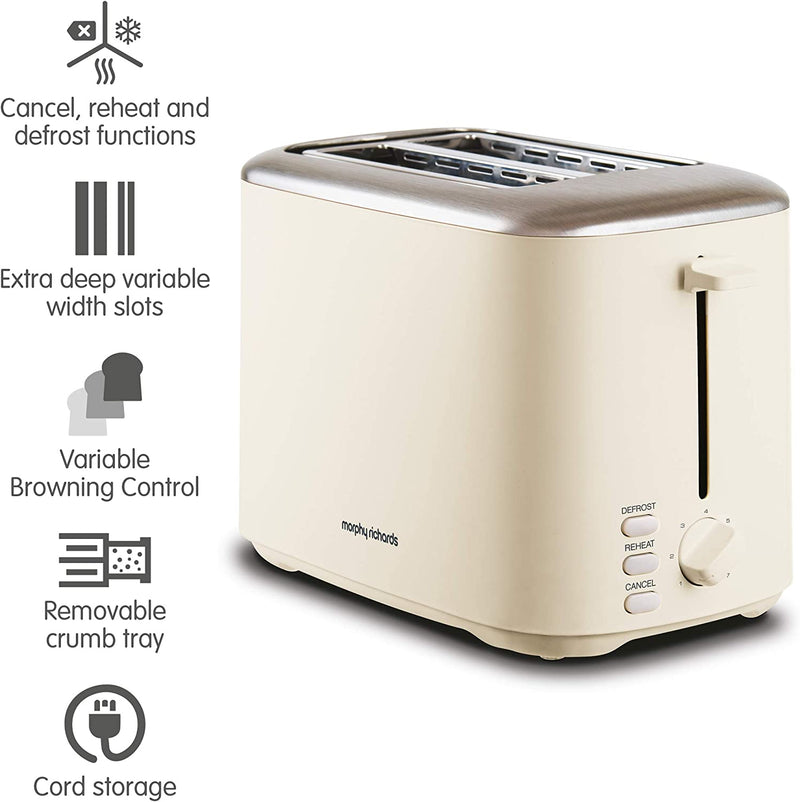 Morphy Richards Equip 2 Slice Toaster, Cream