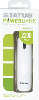Status Powerbank - 2200 MAH - 1 USB port  - White with Rubber Oil Spray