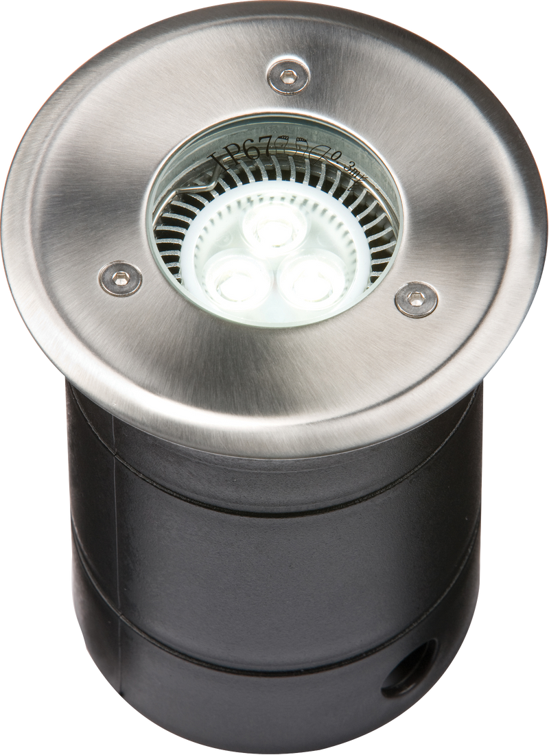 Knightsbridge 230V IP67 Grade 304 Stainless Steel Walkover / Driveover Light, Depth - 140mm, Flange - 105MM