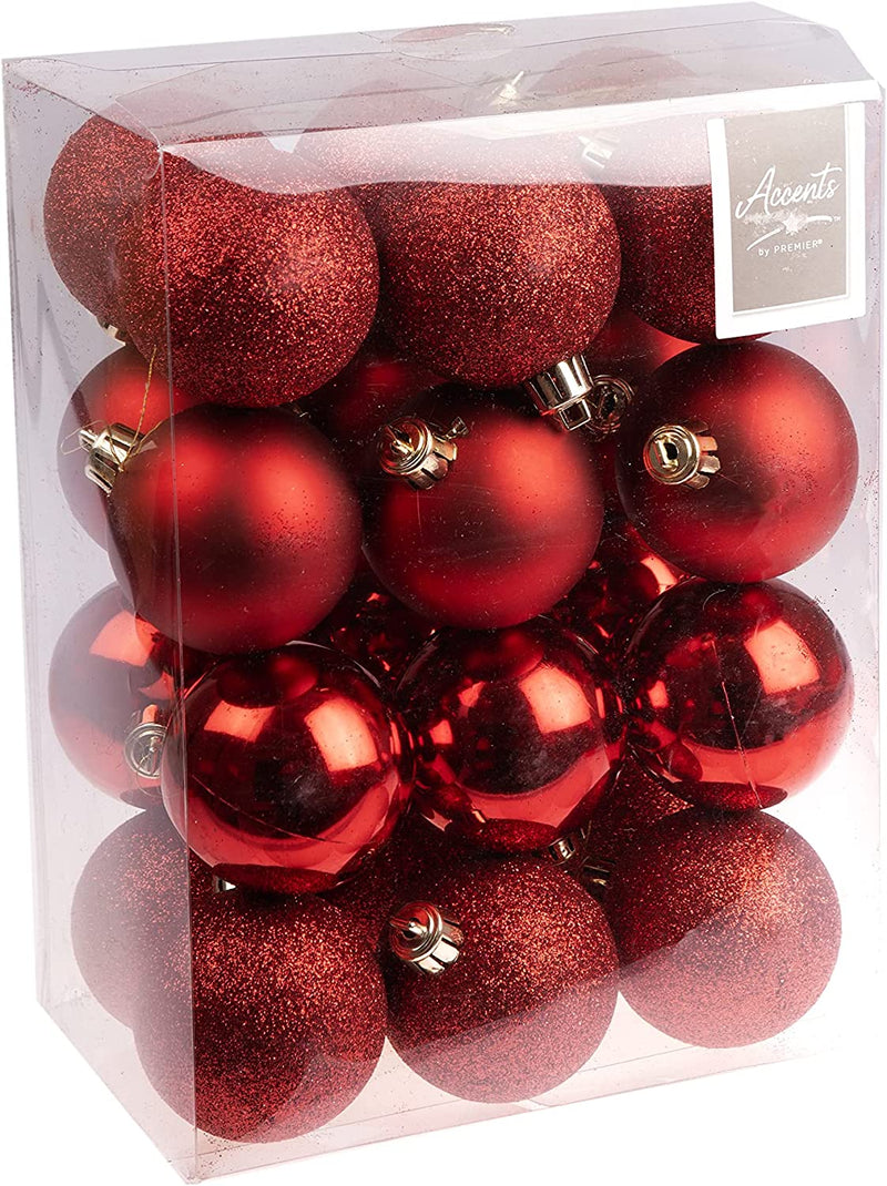 Premier Decorations 24 x 60mm Multi Finish Balls, Red