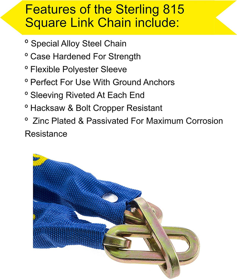 Sterling Manganese Steel Square Link Security Chain, 150cm x 8mm