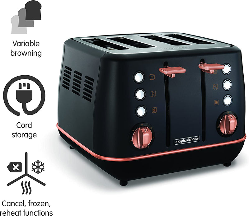 Morphy Richards Evoke 4 Slice Toaster, Rose Gold & Black