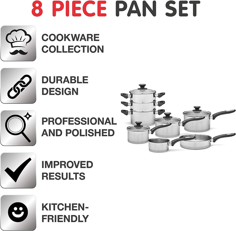 Morphy Richards 8 Piece Pan Set, Stainless Steel