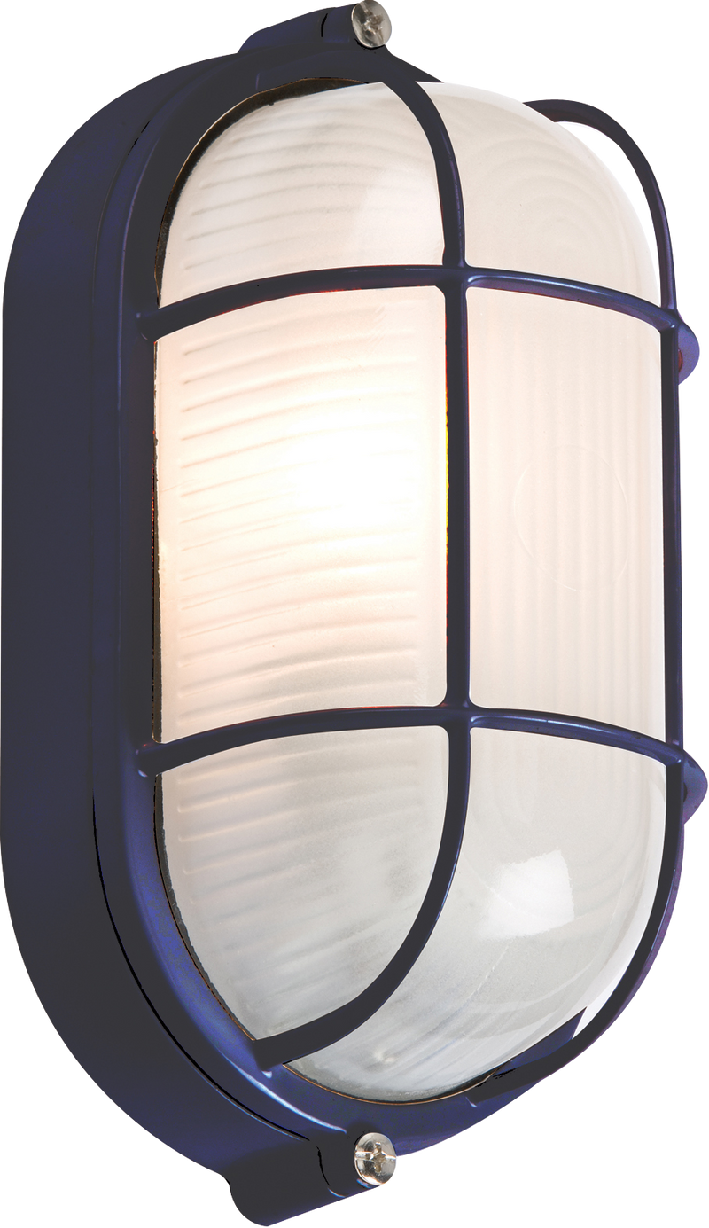 Knightsbridge 230V IP54 60W Black Oval Bulkhead with wire Guard and Glass Diffuser