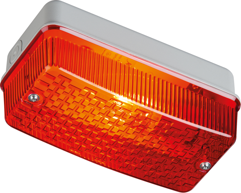 Knightsbridge 230V IP65 100W max E27 Bulkhead with Red Prismatic Diffuser and Aluminium Base