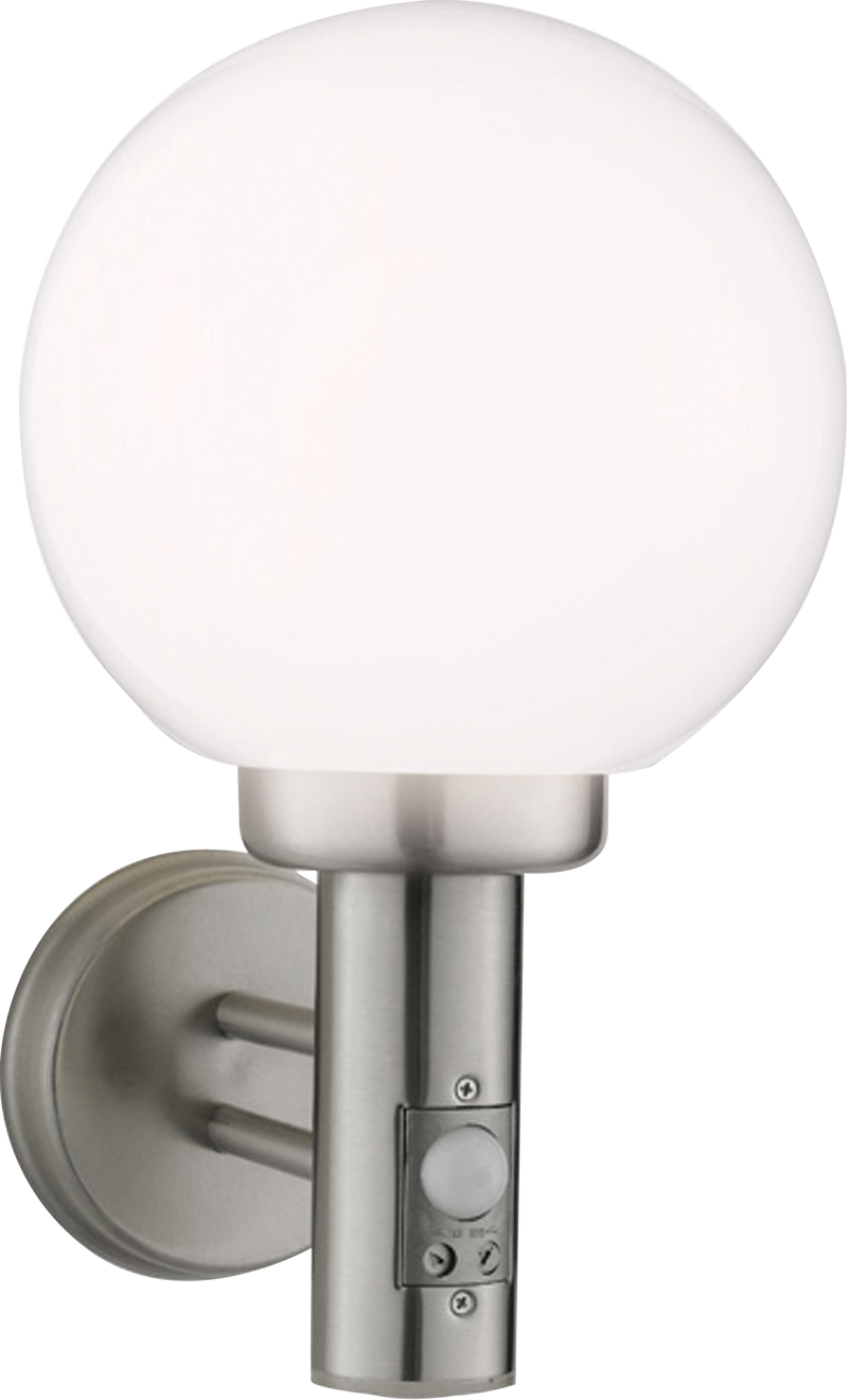 Knightsbridge IP44 230V E27 60W Stainless Steel Wall Globe with PIR Sensor