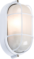 Knightsbridge 230V IP54 60W White Oval Bulkhead with Wire Guard and Glass Diffuser