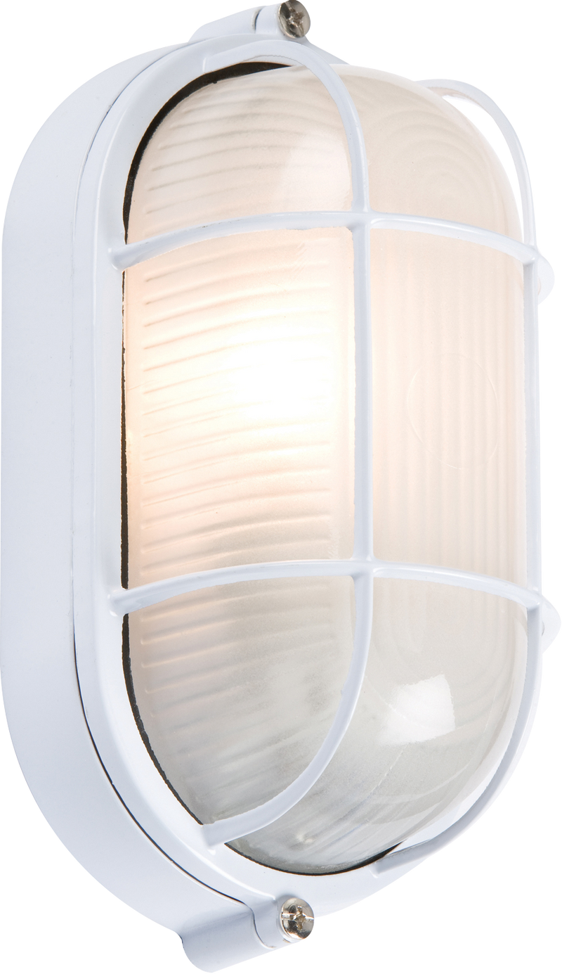 Knightsbridge 230V IP54 60W White Oval Bulkhead with Wire Guard and Glass Diffuser