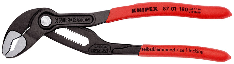 Knipex 87 01 180 Cobra® High-tech Water Pump Pliers with non-slip plastic coating grey atramentized 180 mm