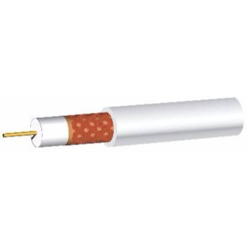 White Single 1mm Solid Copper 75Ohm PF100 Digital Satellite Cable With Foam Filled PE Copper Foil & Bare Copper Braid - 100m