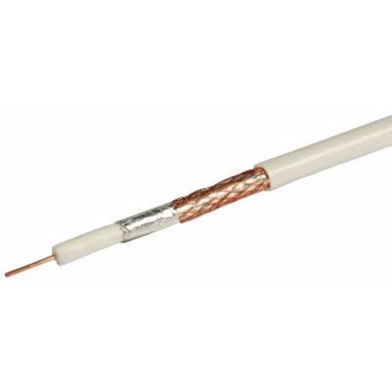 White Single 1mm Solid Copper 75Ohm PF100 Digital Satellite Cable With Foam Filled PE Copper Foil & Bare Copper Braid - 100m