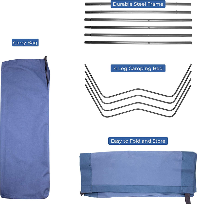 Milestone 4 Legs Folding Camping Bed, Blue