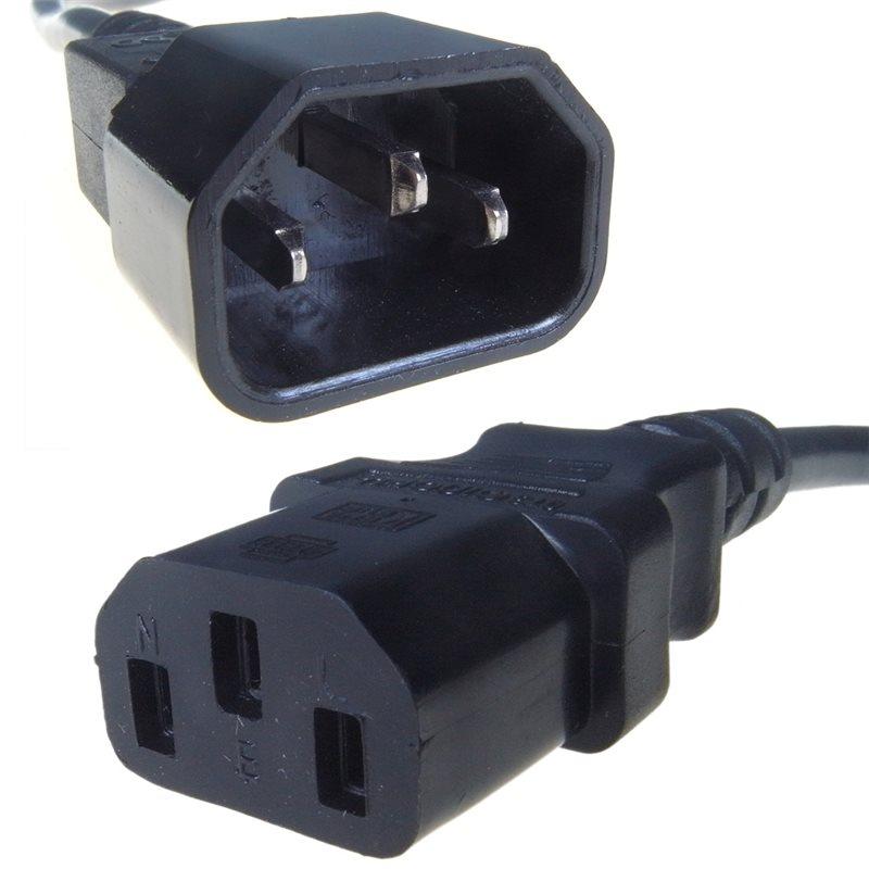 Black IEC Extension IEC Female C13 to IEC Male C14 UPS Computer Power Cable - 1m