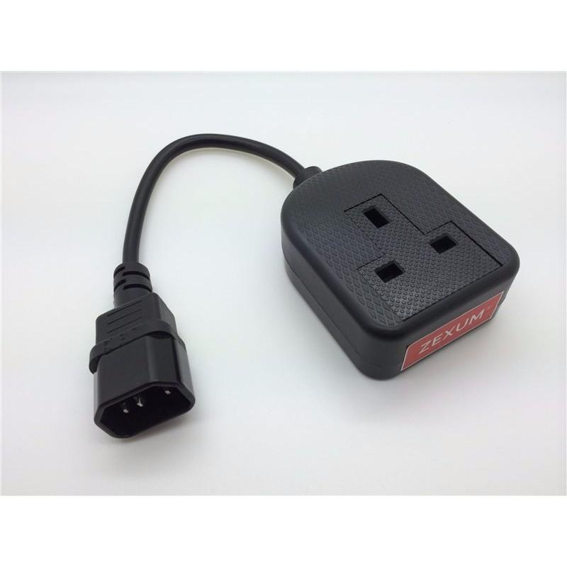 Deluxe IEC C14 Male to 13A 1 Gang UK Mains Socket Adapter - 0.25m