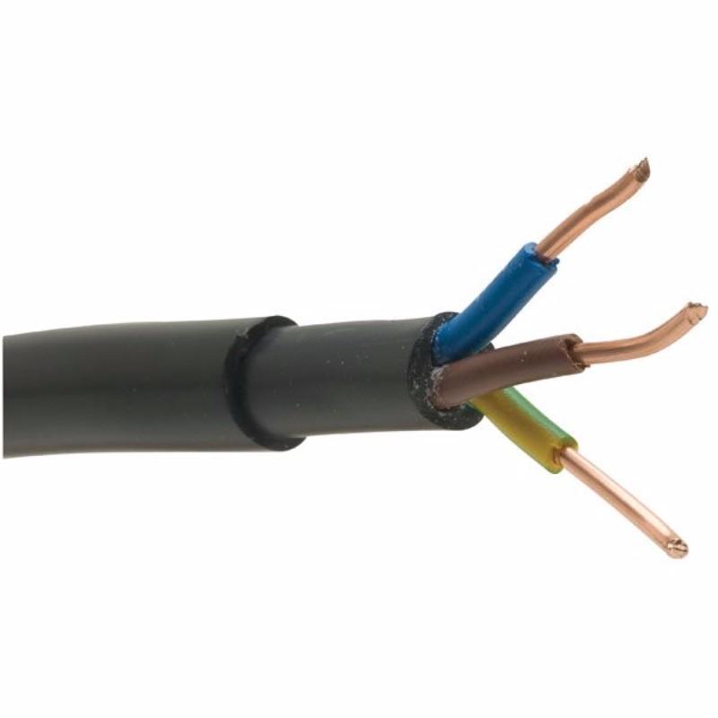 Black 4mm 34A 3 Core Brown Blue Green & Yellow 600 to 1000V Rated NYY-J Hi Tuff Outdoor Cable - 10m