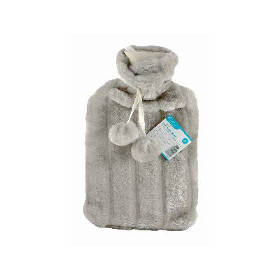 2L Faux Fur Hot Water Bottle - Light Grey