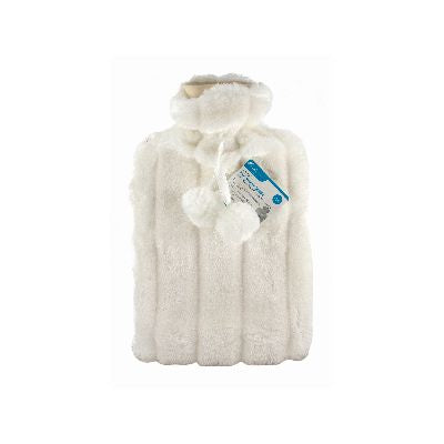 Ashley 2L Hot Water Bottle With Plush Faux Fur Cover, Cream
