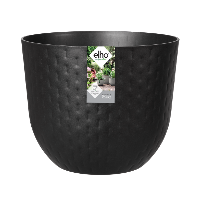 Elho Fuente Grains Round 30 - Flowerpot - Onyx Black - Indooroutdoor! - Ø 29.46 x H 24.34 cm