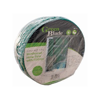 Green Blade 30M X 1/2 Inch 3 Ply Reinforced Hose Pipe With Fittings