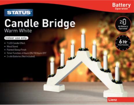 Status Lienz 7 LED Warm White Battery Operated Candle Bridge with White Stand
