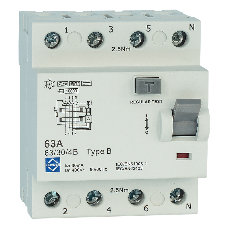 Lewden 100A 10kA 100mA Type A 4 Pole Time Delay RCD