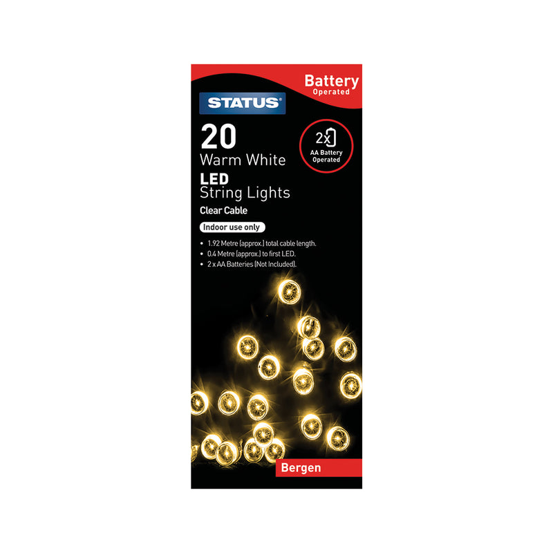 Status Bergen - 20 - LED - Warm White - Indoor - Battery Operated - String Festive Lights