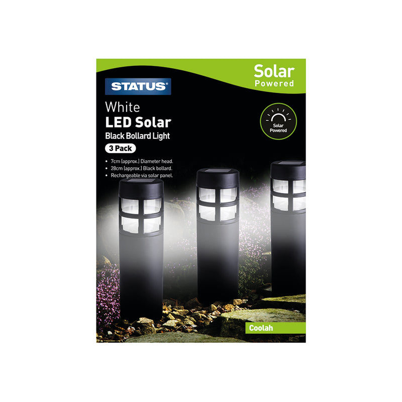 Status Coolah - 7cm - white LED - Solar - Bollard Stake Light - Black, 3 Pack