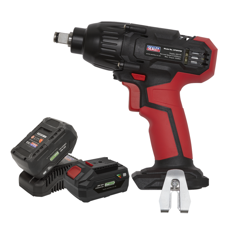 Sealey Impact Wrench 20V SV20 Series 1/2 InchSq Drive 230Nm - 2 Batteries