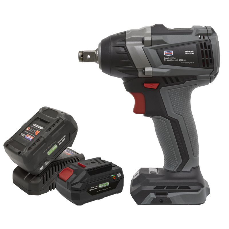 Sealey Premier Brushless Impact Wrench Kit 1/2 InchSq Drive 20V SV20 Series 300Nm - 2 Batteries