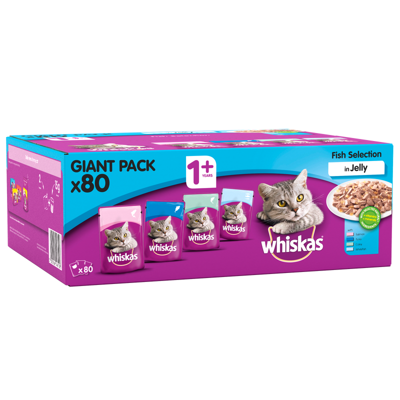 Whiskas 1+ Cat Pouches Fish Selection in Jelly 80x100g Giant Pack