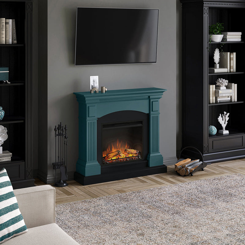 Tagu Magna Fireplace, Soft Turquoise Suite with UK Plug