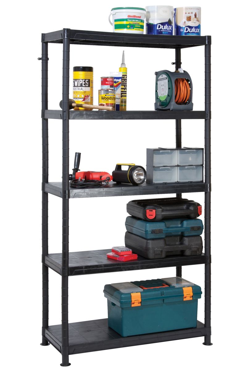 Garland Self Assembly Plastic Shelving 5 Shelf Unit Dual Solution 90cm L x 40cm W x 184cm H