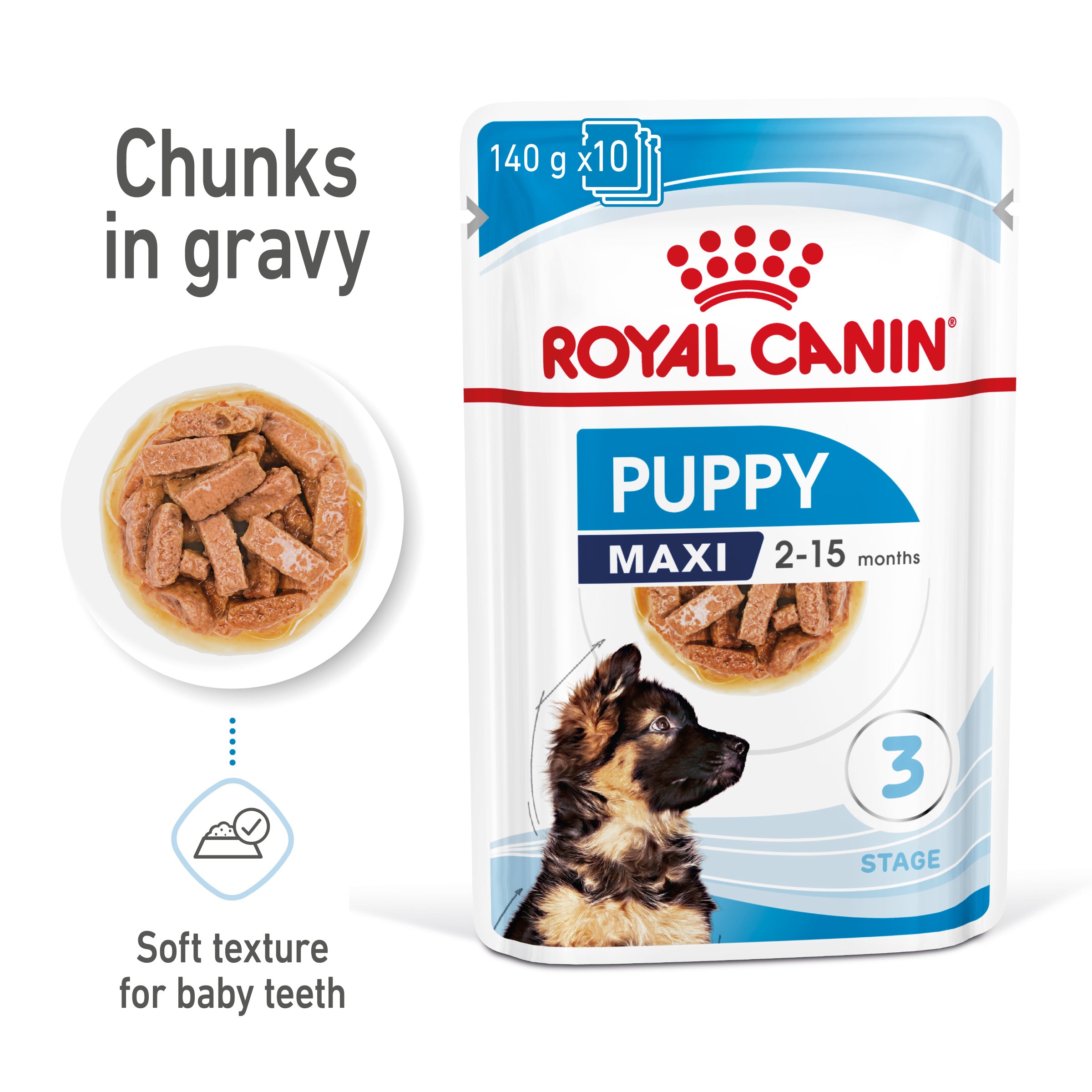 Royal Canin Maxi Puppy in Gravy Wet Food, 140g x 10 Pack