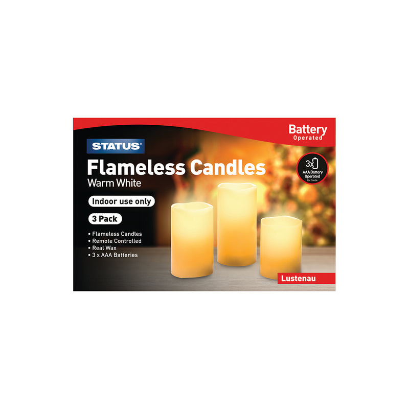 Status Lustenau - Flameless Festive Candle - Remote Controlled, 3 Pack