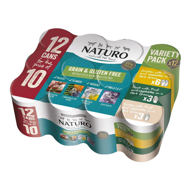 Naturo Adult Dog Grain & Gluten Free 390 x 12 pack Variety Cans