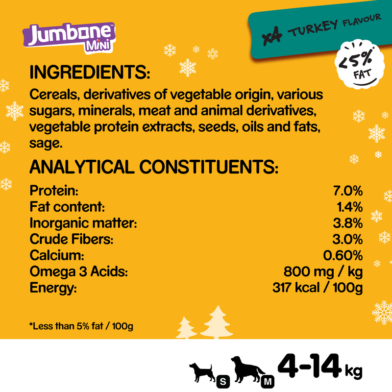 Christmas Jumbone Small Dog Treats with Turkey Flavour 4 Chews