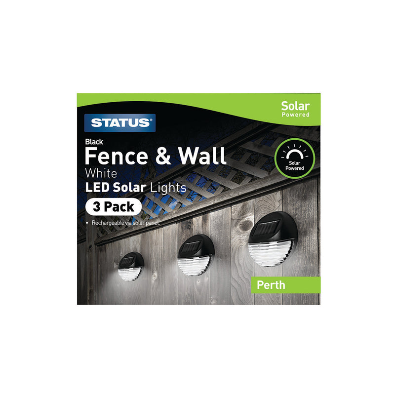 Status Perth - White - LED - Solar - Black Fence Lights, 3 Pack