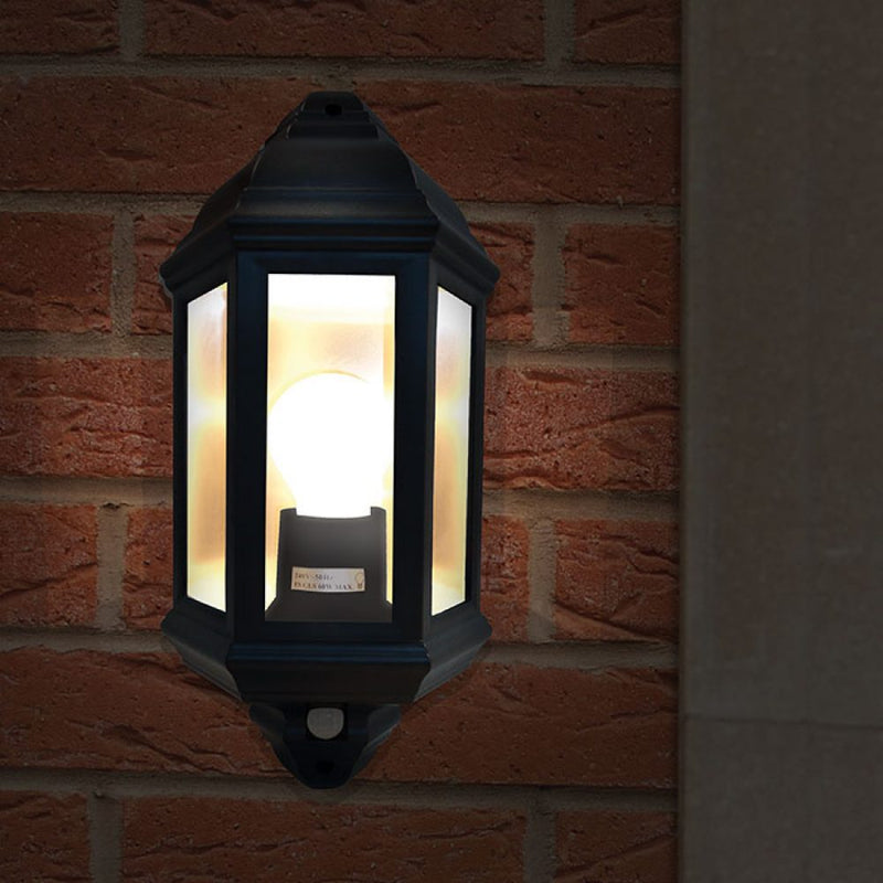 Eterna 60W Max Polycarbonate Half Lantern With 120° PIR - Black