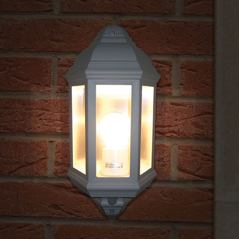 Eterna 60W Max Polycarbonate Half Lantern With 120° PIR - White