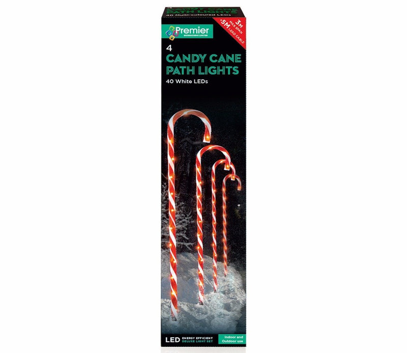 Premier Decorations 62cm 4 Piece Candy Cane Christmas  Path Lights, Red