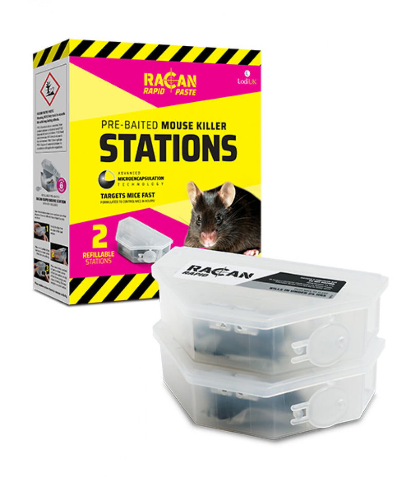 Racan Rapid Pre-Baited & Reusable Mouse Killer Stations, 2 Trap Pack