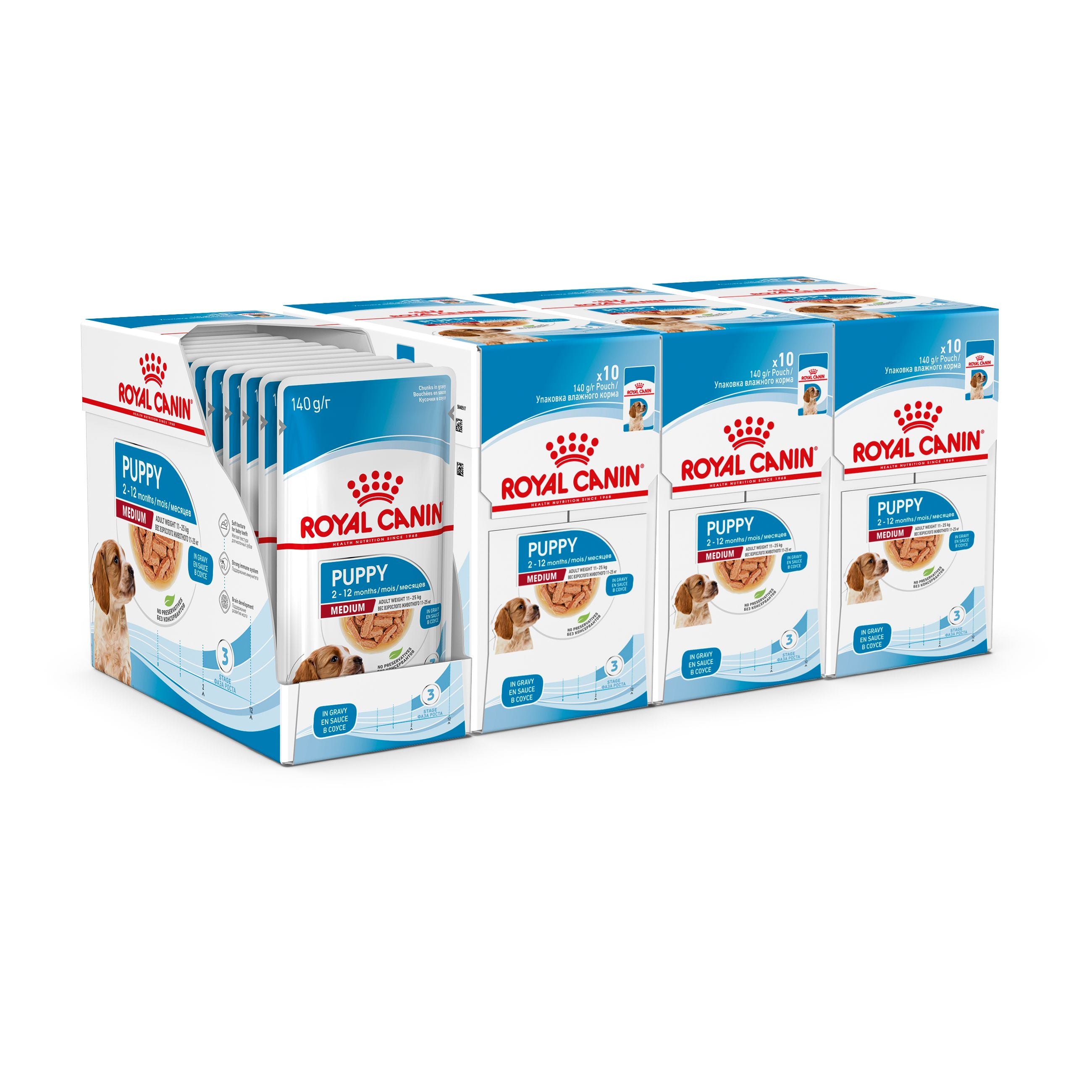 Royal Canin Medium Puppy in Gravy Wet Food, 140g x 10 Pack
