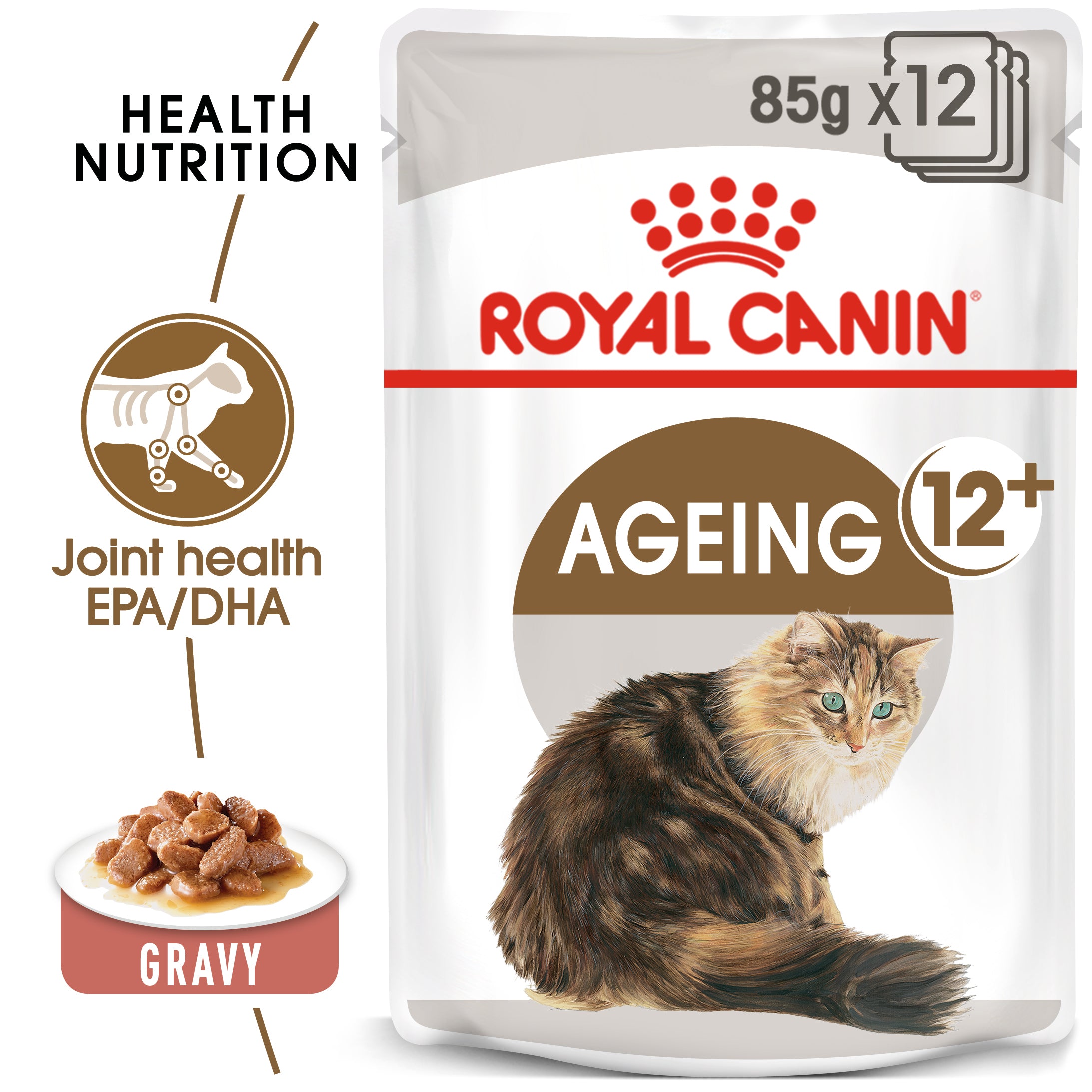 Royal Canin Ageing 12+ In Gravy Senior Wet Cat Food, 85g x 12 Pack