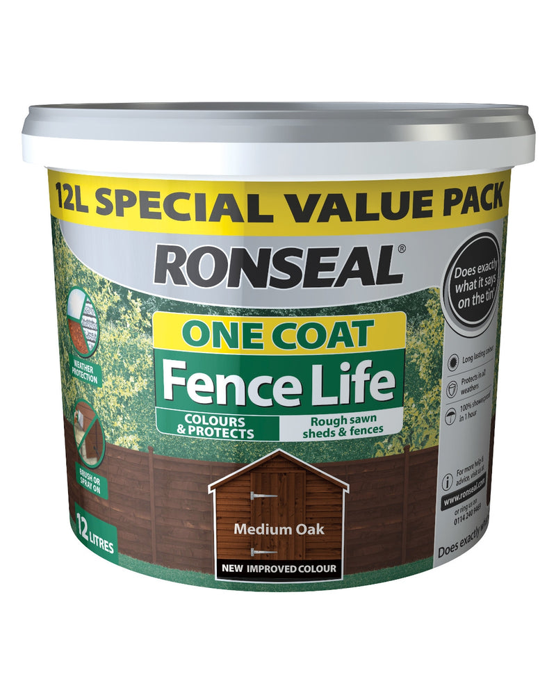 Ronseal One Coat Fence Life Medium Oak 12L