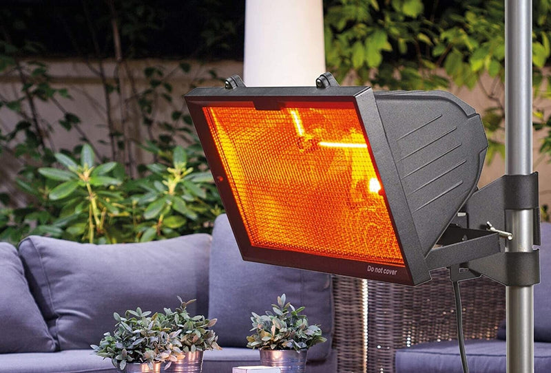 IP24 1300W Outdoor Infrared Heater with Mesh Grille and RS7 1300W Tube Black