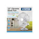 Status 12 Inch Chrome Desk Fan Plastic Blade- Oscillating - 3 Speed Settings