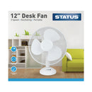 Status 12 Inch White Desk Fan - Oscillating - 3 Speed Settings