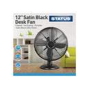 Status 12 Inch Satin Black Desk Fan - Oscillating - 3 Speed Settings