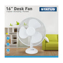 Status 16 Inch White Desk Fan - Oscillating - 3 Speed Settings